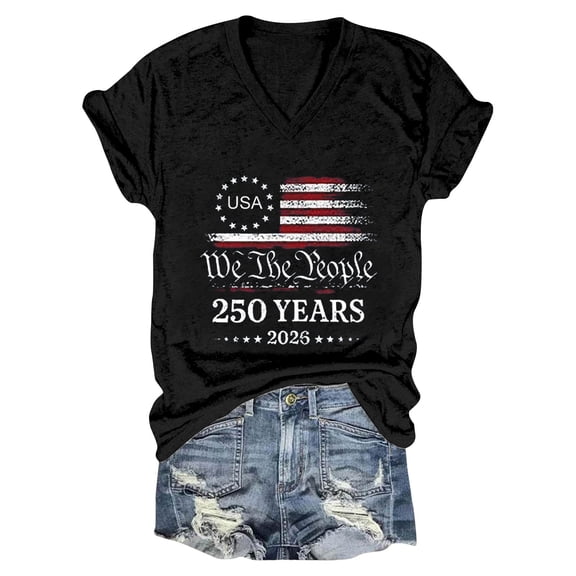 MEICHEN 250th Anniversary USA Shirt Womens Patriotic V Neck T Shirt American Flag Graphic Tee Casual Top