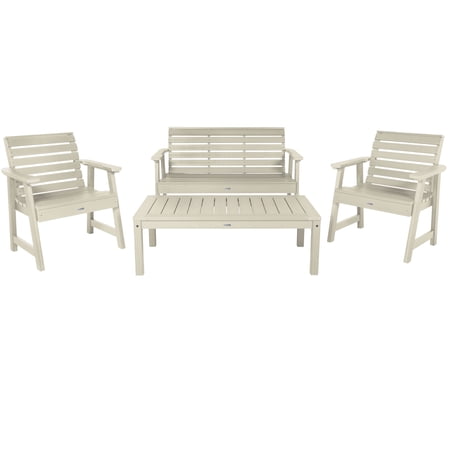 Highwood 4pc Weatherly Conversation Set - 4ft Bench, Two Garden Chairs and Conversation Table, Outdoor, Eco-friendly, Synthetic Wood