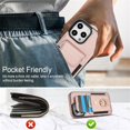 thumbnail image 4 of For IPhone 16 Pro Max Phone Case Wallet With Elastic Concealed Buckle Flip Card Holder,PU Leather Metal Ring Buckle Holder Kickstand  Women Men Magnetic Cover,Rose gold,For iPhone 16 Pro Max, 4 of 8