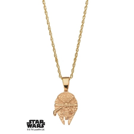 Women's Stainless Steel Gold PVD Plated Star Wars Millenium Falcon Pendant with Chain
