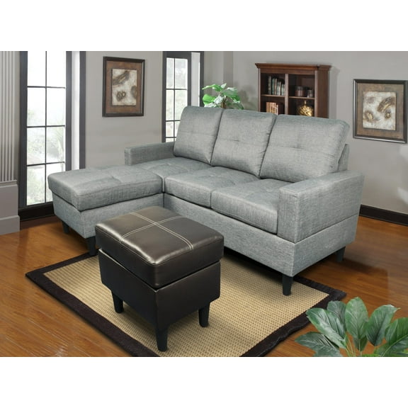 Small Convertible Sectional Sofa for Living Room Couch with Reversible Chaise & Ottoman, Grey