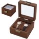 thumbnail image 1 of Caja de madera para guardar relojes con 2 compartimentos. Estuche expositor de madera color marrón coco con ventana de cristal. Regalo ideal., 1 of 5