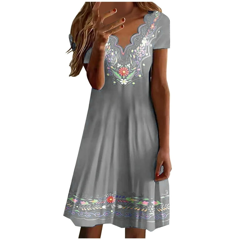 New Fashion V-neck Printing  T-shirt dress