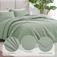 thumbnail image 5 of King Size Quilt Bedding Set Sage Bedspreads - Bed Summer Lightweight Bedspread Comforter - Wave Pattern Bedding Coverlet for All Season - 3 Pieces (1 Quilt, 2 Pillow Shams), 5 of 7