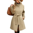 thumbnail image 2 of Womens Winter Coat 2026 Fall Casual Notch Lapel Bandage Lining Pocket Breasted Jacket Elegant Coats with Pockets (L, Beige), 2 of 9