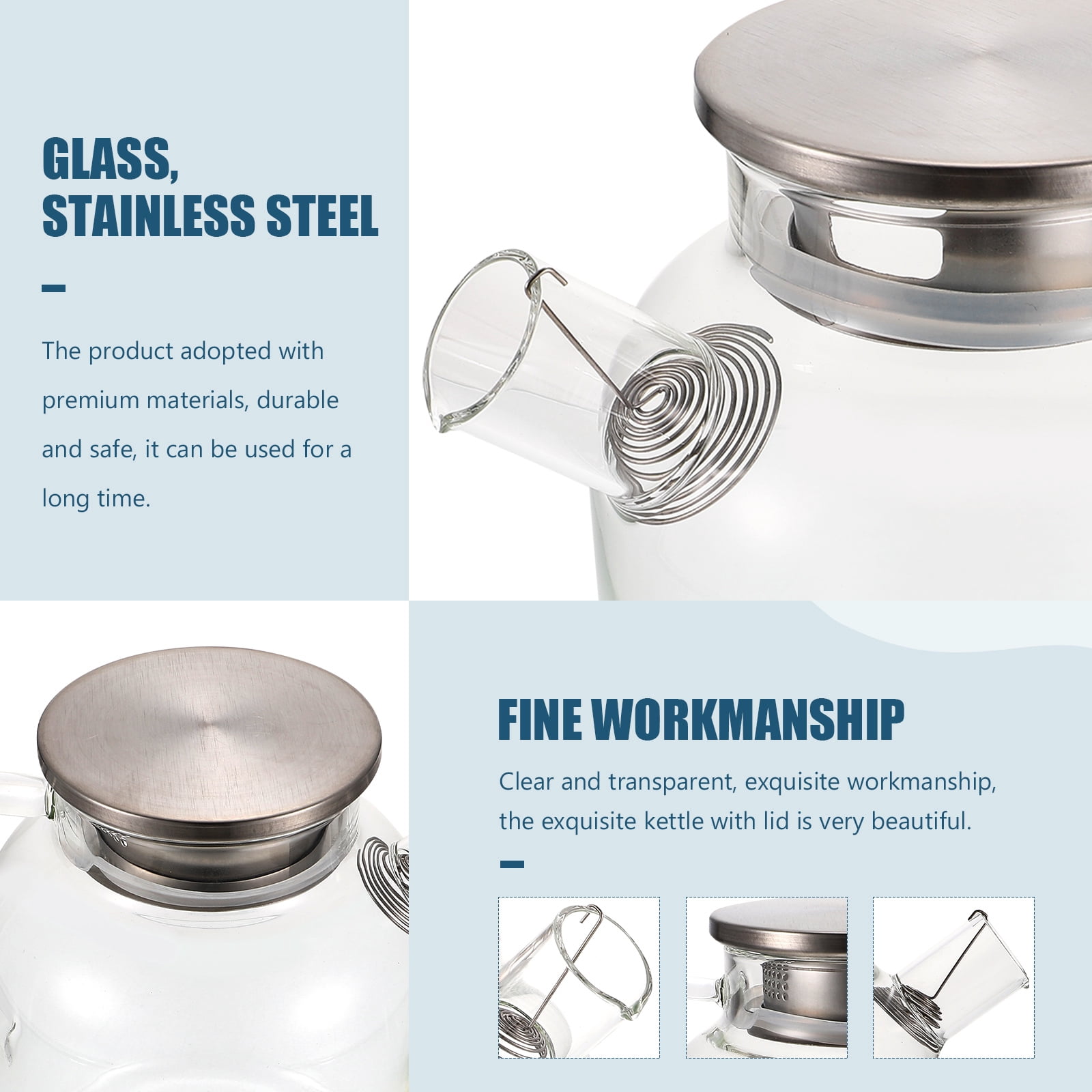 Glass Pitcher with Lid Filter Spout Cold Water Iced Tea Jug Clear Beverage Lemonade Dispenser for Home Restaurant 1.6L