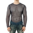 thumbnail image 5 of HAXMNOU Men's Long Sleeve See Through Mesh Fishnet T Shirt Casual Muscle Gym Tee Blouse Navy L, 5 of 6