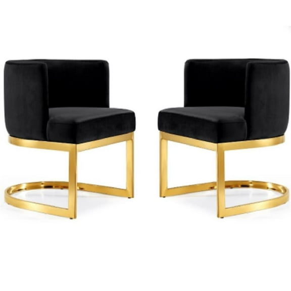 Home Square 2 Piece Velvet Dining Chair Set with Gold Metal Base in Black