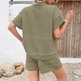 thumbnail image 3 of Women's Lounge Set Short Sleeve Top and Shorts Two Piece Outfit Casual Pajama Set Striped Loungewear Matching Summer Set for Women, Army Green, L, 3 of 3