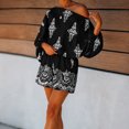 thumbnail image 3 of Morttic Women's Vintage Print 2 Piece Set – Off-Shoulder Batwing Sleeve Top & High Waist Shorts Boho Summer Vacation Outfit Black，XXL, 3 of 5