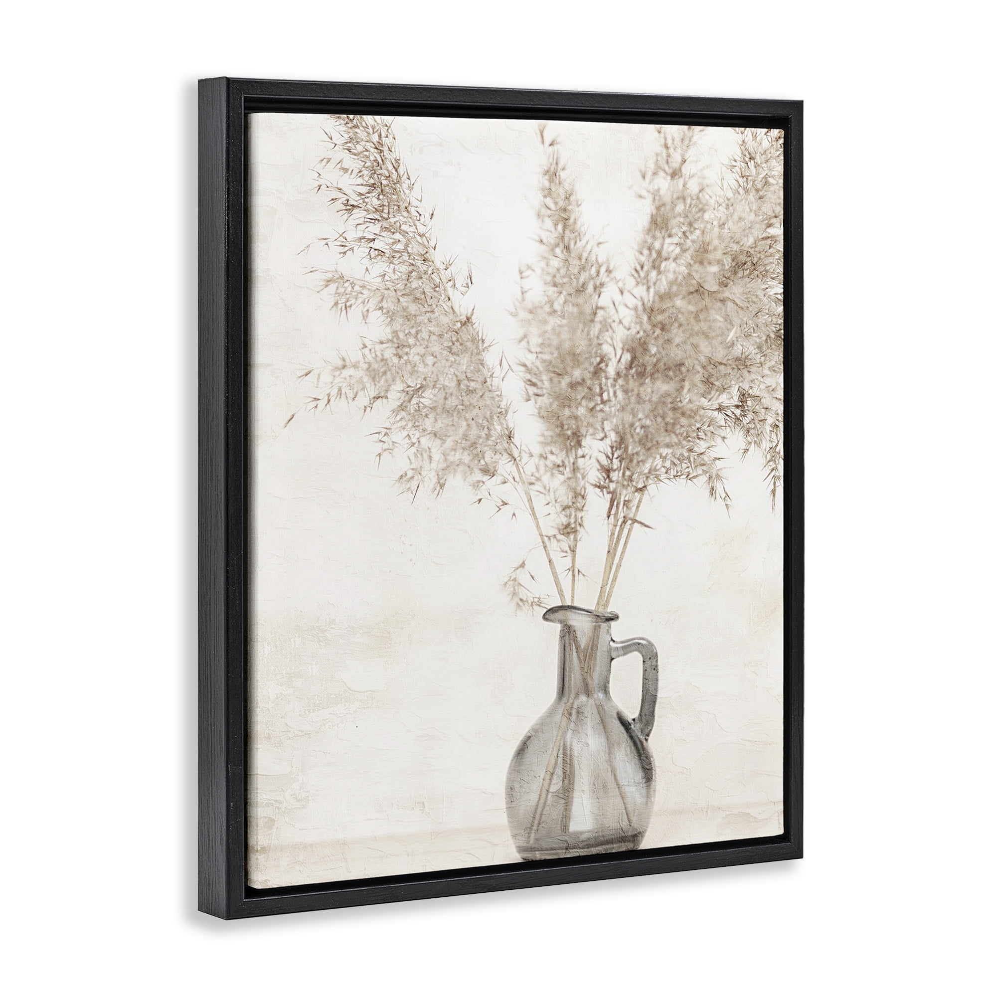 Stupell Industries Organic Pampas Vase Botanical & Floral Painting Black Floater Framed Art Print Wall Art, 25 x 31