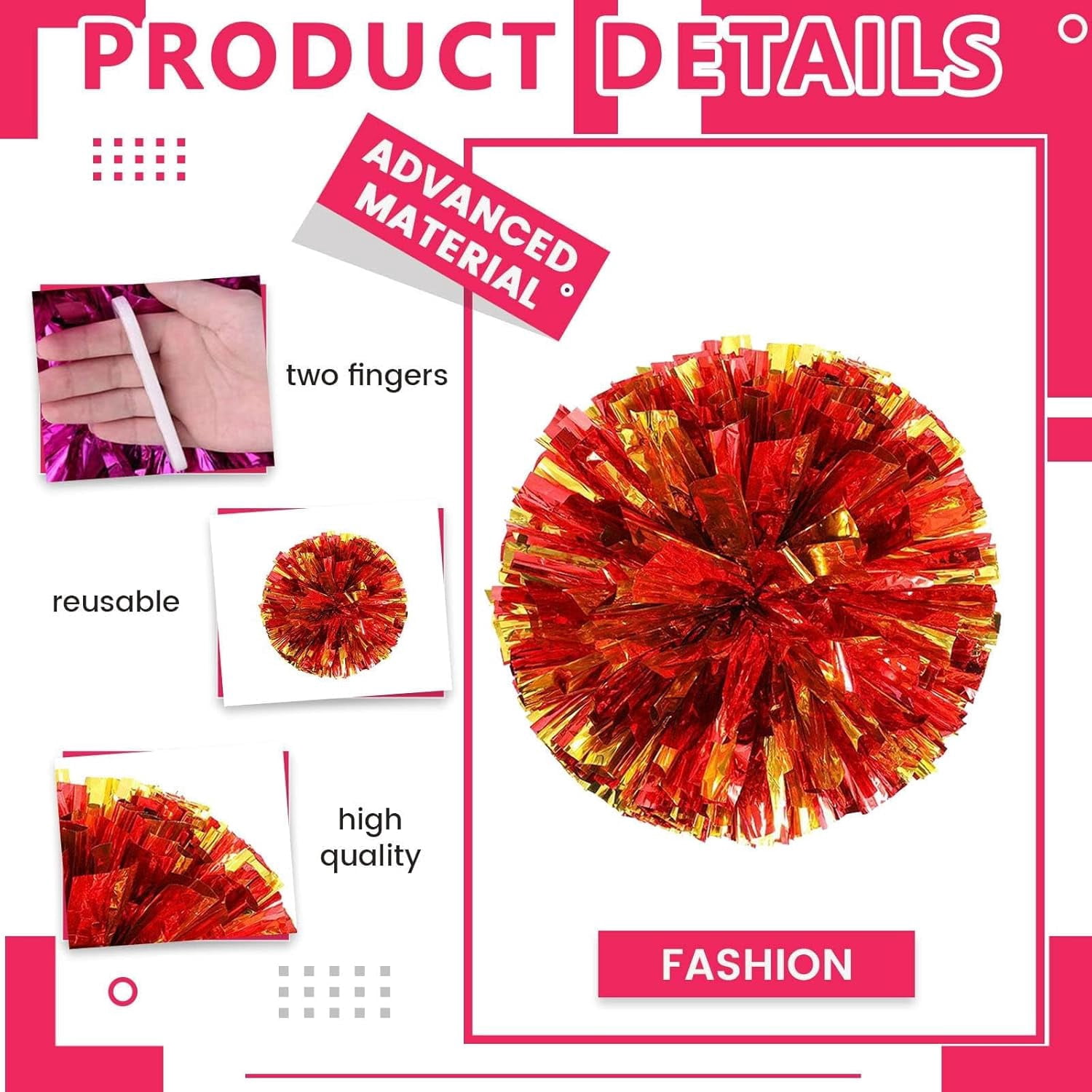 Zhangyh Pom Poms Cheerleading,Fluffy Cheerleader Pompoms with Finger Friendly Ring,Metallic Pom Poms Cheerleading for Celebration (Blue, 4 Pack)