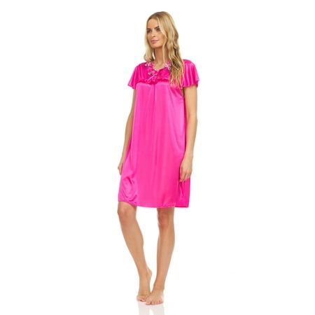 

EZI Women s Silk Polyester Short Sleeve Ruffle Detail Nightgown