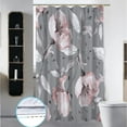 thumbnail image 2 of Stall Grey and Pink Floral Shower Curtain Sets,36Wx72H Inch Narrow RV Fabric Shower Curtains, Soft Waterproof Polyester Bathroom Curtains with Hooks, 2 of 5
