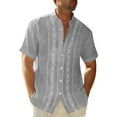 thumbnail image 2 of Lumtrix Cuban Guayabera Shirts for Men Short Sleeve Casual Button Down Hawaiian Shirt Band Collar Beach Camp Mexican Shirt Gray L, 2 of 5