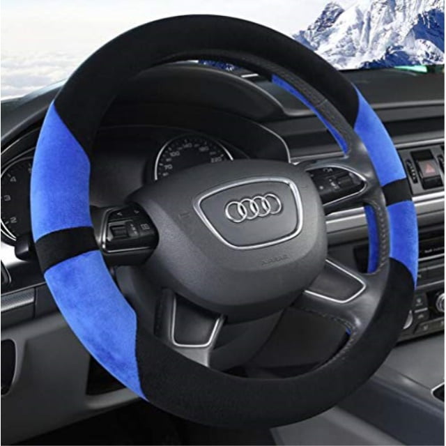 Carmen Winter Short Velvet Car Steering Wheel Cover Blue Sport