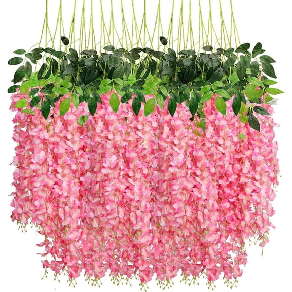 18 Branches Artificial Pink Wisteria Hanging Flowers Garland - 3.7 Feet Wisteria Vine for Wedding Arch, Party, Garden, and Home Decor - Flower Decoration Materials