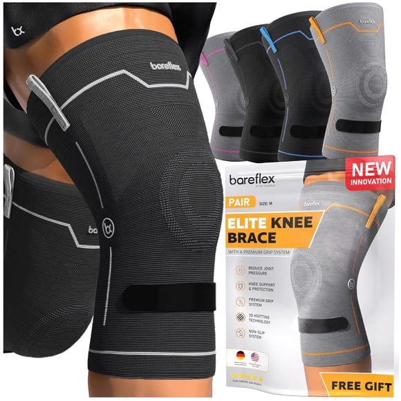 Rodillera De Compresion Bareflex Elite Pack De 2 Para Soporte Deportivo Y Alivio De Dolor