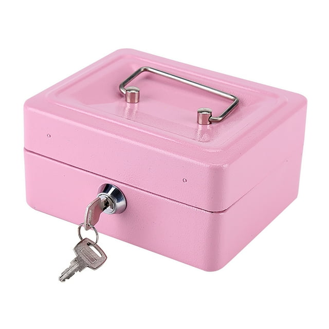 Safe Box, Portable Cash Box with Money Tray, Steel Security Safe Box with 2 Key for Cash, Jewelry, Mini Boxes Cabinet Safe for Travel with Handle