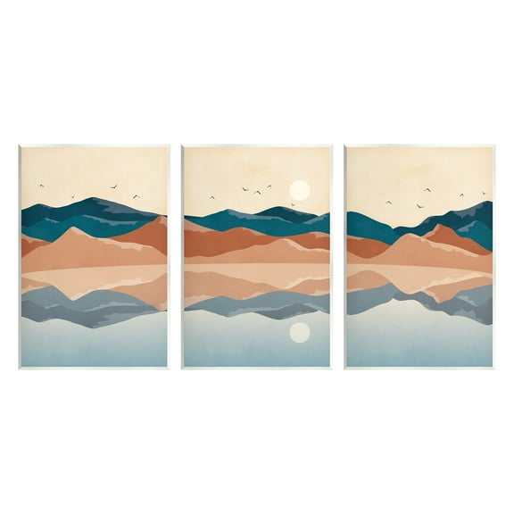 Stupell Industries Modern Landscape Reflection Flying Birds Over Lake Graphic Art Unframed Art Print Wall Art, Set of 3, Design by JJ Design House LLC