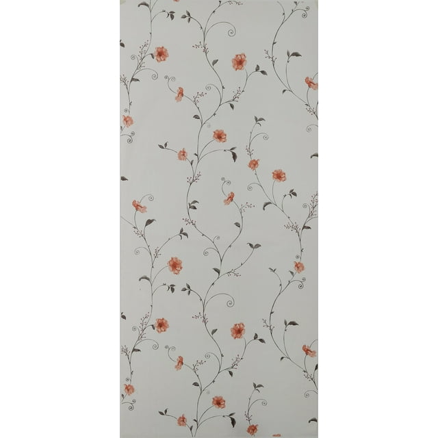 Dundee Papier Peint Amovible Autocollant à Motif Floral Imprimé Gris Clair, Fleurs Rouges sur Vigne, Rouleau 18 Pi X 18 Po (5,5 m X 45 cm), 26,6 Pi2 (2,5 M2)
