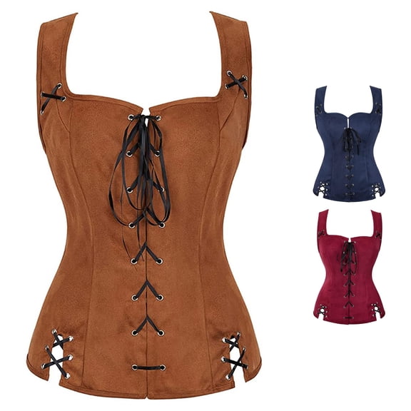 Rggeeun Women Clothes Renaissance Corset Medieval Costume Clothes Women Tank Tops Tie-Front Corset Tops for Women Party Classic,Brown,M