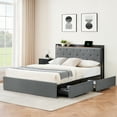 thumbnail image 3 of Bed Frame with 4 Storage Drawers and Charging Station, Grey Velvet Upholstered Platform Bed Frame with Storage Headboard and Wooden Slats Support, No Box Spring Needed, 3 of 9