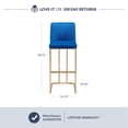 thumbnail image 6 of BELLEZE 30" Seat Height Bar Stools Upholstered Velvet Mid Back Barstool with Gold Metal Leg [Set of 1]- Hutton (Blue), 6 of 7