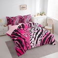 thumbnail image 3 of Manfei Zebra Cheetah Print Bedding Comforter Set 7pcs, Black Pink Stripes Queen Bedding Sets, Vintage Oil Printing Reversible Queen Sheet Sets, Super Cozy Room Decor, 3 of 7