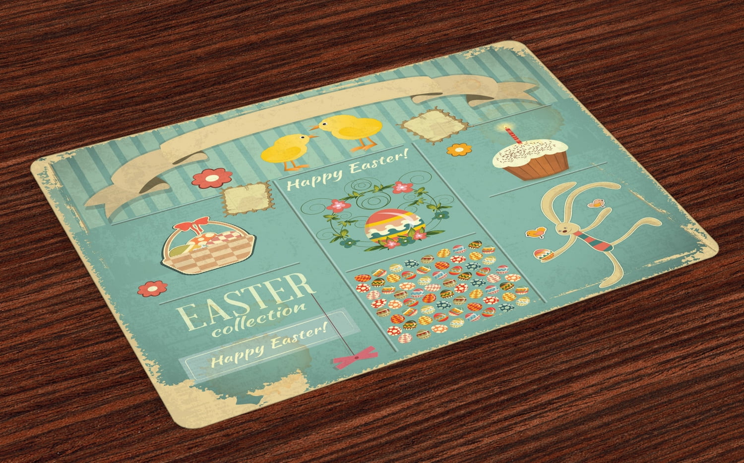 Easter Placemats Set of 4 Easter Themed Rabbit Ornamental Eggs Cupcake