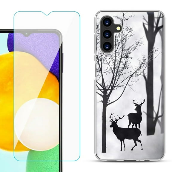 Slim-Fit TPU Fashion Phone Case for Samsung Galaxy A13 5G, with Tempered Glass Screen Protector, by OneToughShield ® - Forest Deer