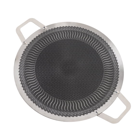 Poêle à Griller Ronde, Plaque de Barbecue Antiadhésive en Acier Inoxydable avec Répartition Rapide de la Chaleur, Poignées Doubles pour Événements Barbecue Intérieur Extérieur