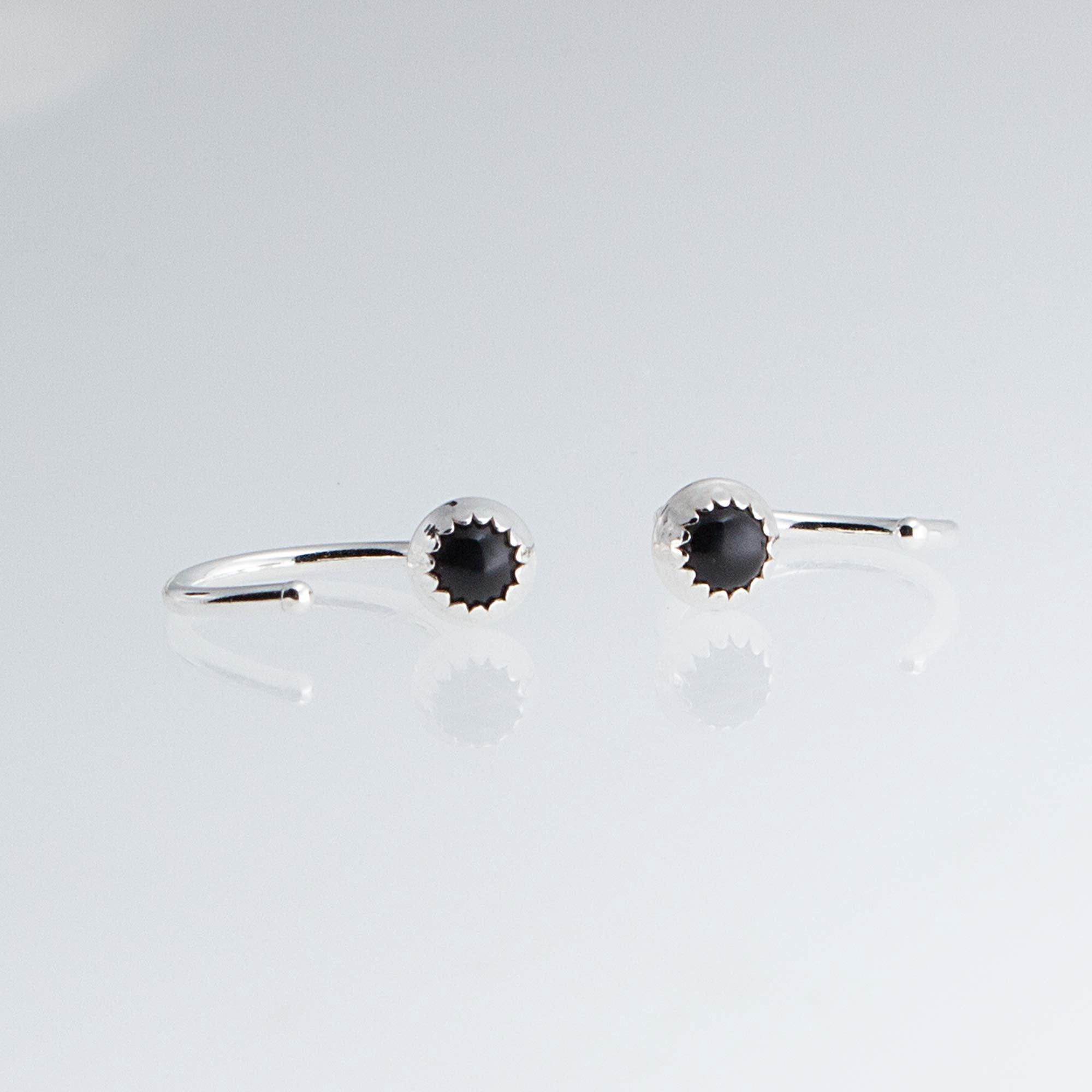 Half Huggie Sterling Silver Hoop Earrings for Women Tiny Cartilage Birthstone Stud Piercing Earring Hypoallergenic Screw Back Dainty Cartilage Hoops Black Onyx 3mm 19 GA