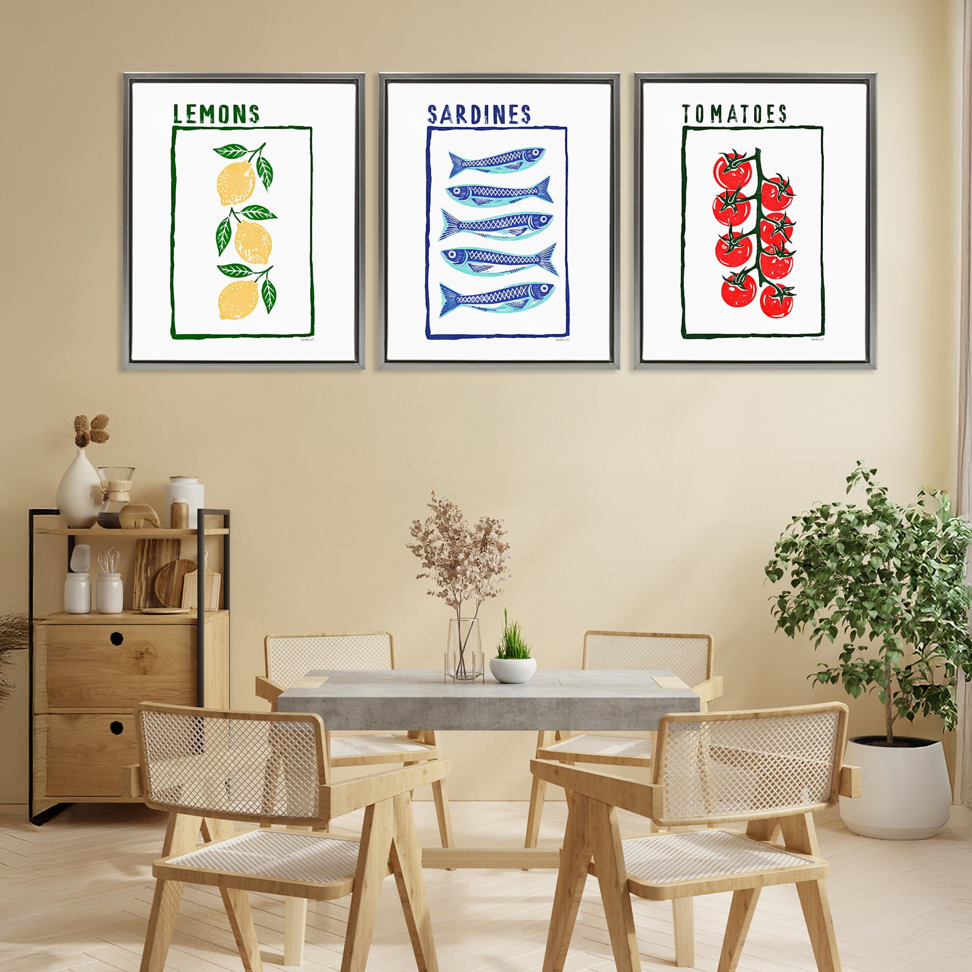 Stupell Industries Healthy Summer Foods 3 Piece Gray Framed Floater Canvas Set, design by Amanda Greenwood