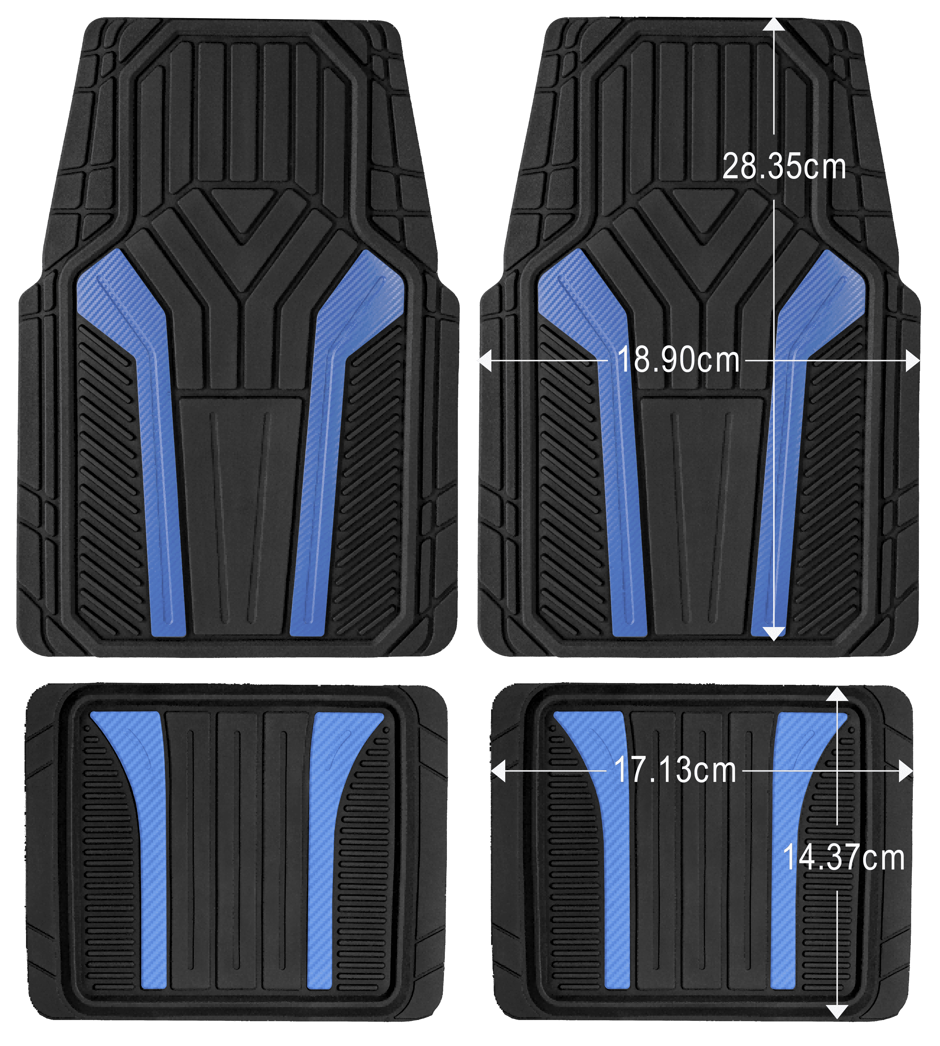 Auto Drive 4Piece Rubber Car Floor Mats Carbon Fiber Blue - Universal Fit, 22WM69-2