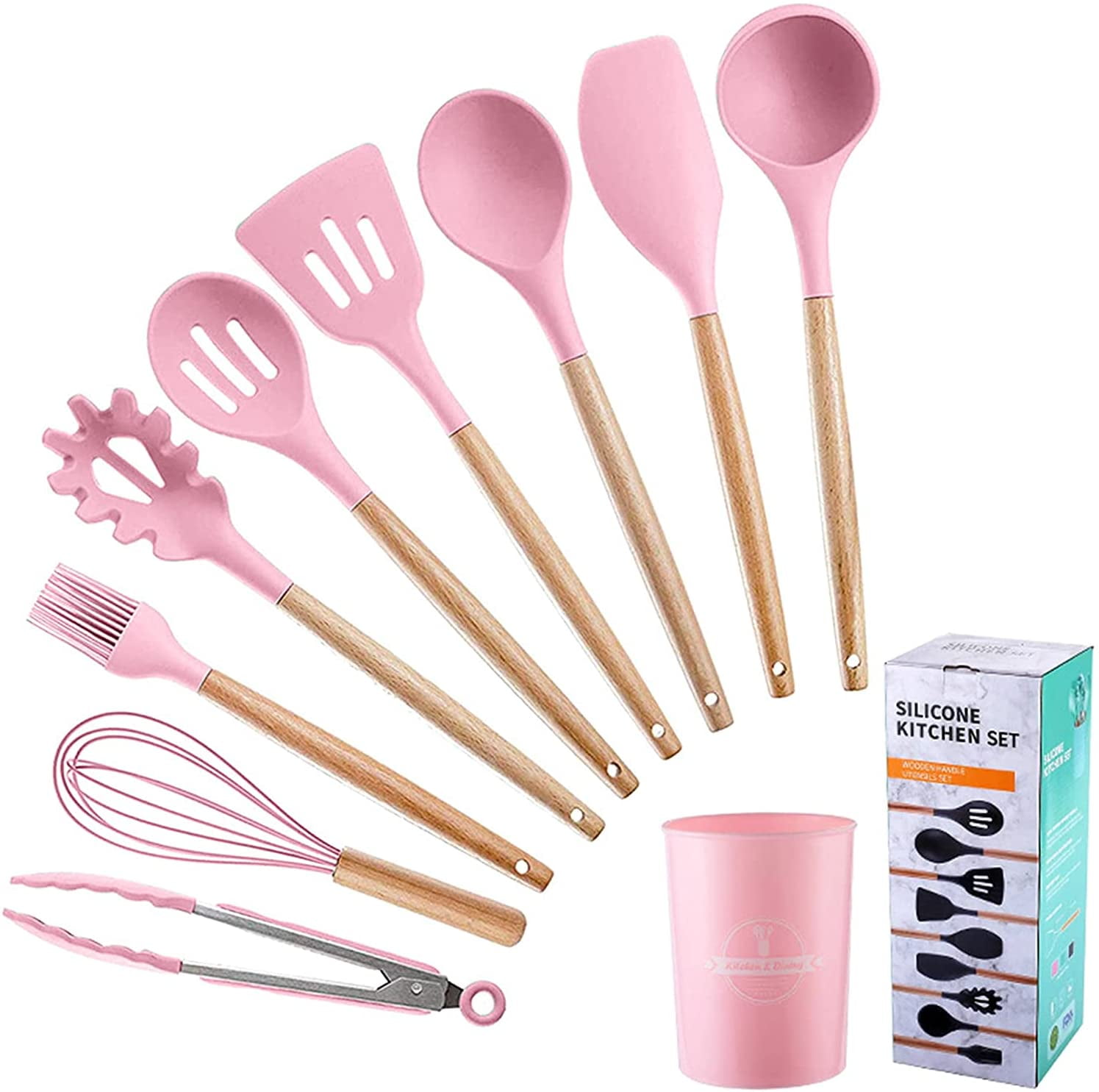 9 or 12pcs Pink Cooking Tools Set Premium Silicone Kitchen Cooking Utensils  Set with Storage Box