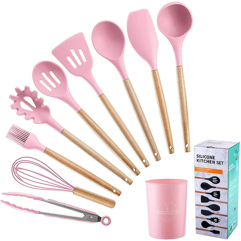 PDJW 12 PCS Pink Kitchen Utensils Set, Cooking Utensils Set with Nonstick  Silicone Spatula Pink Silicone Spoons for Kitchen Cooking, Best Kitchen  Helper Tools Set with Pink Storage Holder 