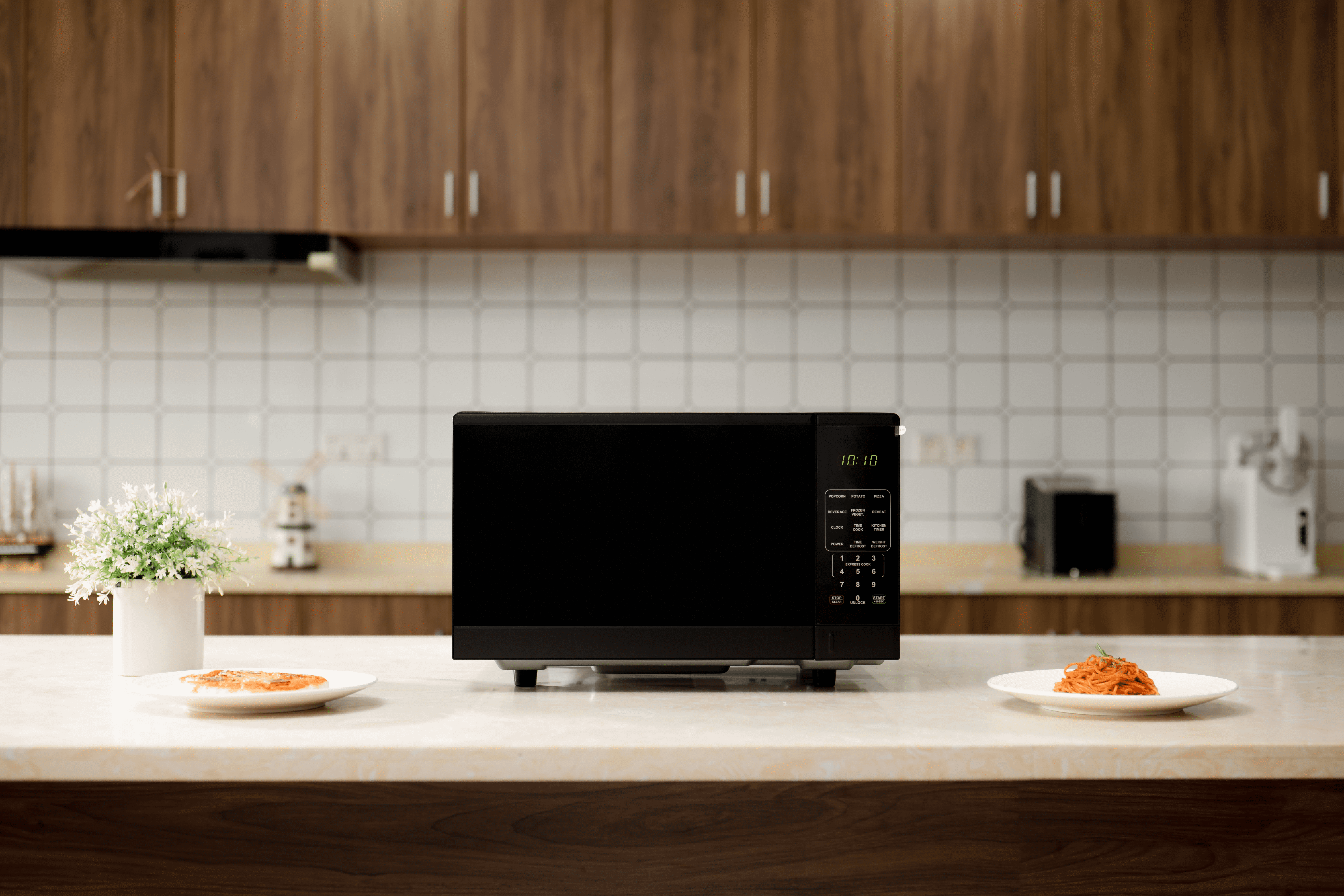 Mainstays 1.1 Cu Ft Flatbed Countertop Microwave Oven, 1000 W, Black