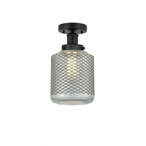 616-1F-BK-G262 Innovations Lighting Stanton - 1 Light Semi-Flush Mount In Industrial Style-9.75 Inches Tall and 6 Inches Wide-Matte Black Finish-Clear