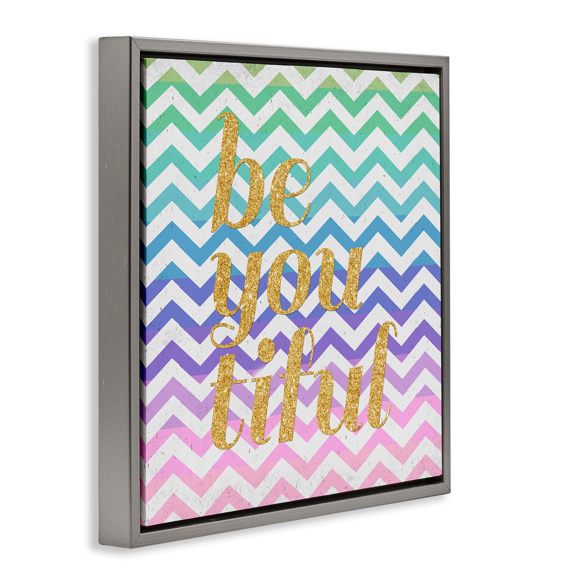 Stupell Industries Chevron Beautiful Phrase Text & Numbers Painting Gray Floater Framed Canvas Art Print Wall Art, 25 x 25