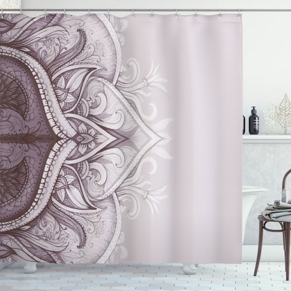 Ambesonne Mandala Shower Curtain, Traditional Lace Floral Art, 69"Wx75"L, Purple Grey