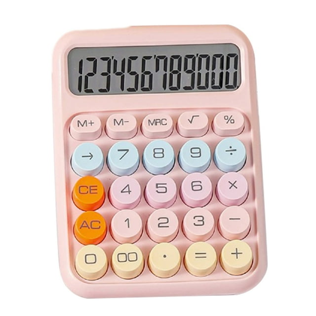 Calculadora Mecánica Pantalla LCD Grande Botón Redondo Grande Calculadora de Color Caramelo Adecuado para Oficina Escuela Rosa