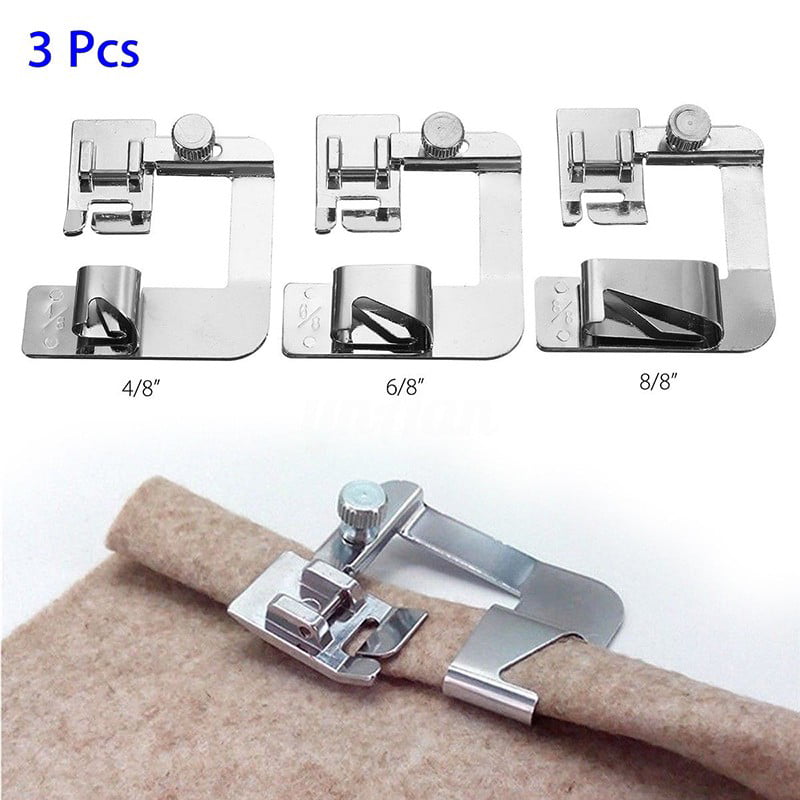 3X Sewing Machine Foot Hemmer Presser Rolled Hem Feet 4/8" 6/8" 8/8" for Brother 