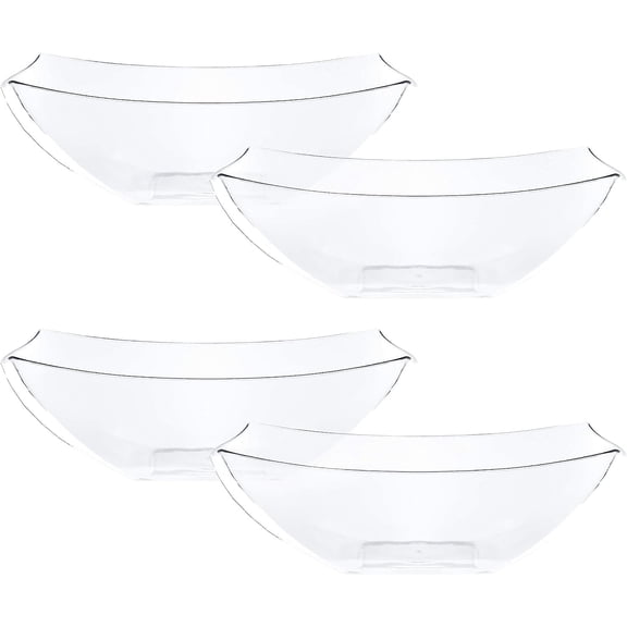 PLASTICPRO 32 Oz Disposable Serving Bowls Clear Plastic Square Snack Bowls, 4-Pack
