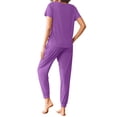thumbnail image 3 of Fantaslook Pajamas Sets for Women Short Sleeve Henley Shirt and Pants With Drawstring Casual Lounge Wear Sets Summer Outfits, 3 of 7