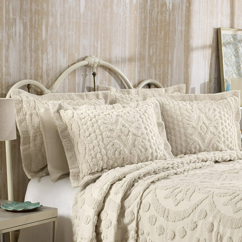 Kingston tufted chenille bedspread and pillow sham set all cotton
