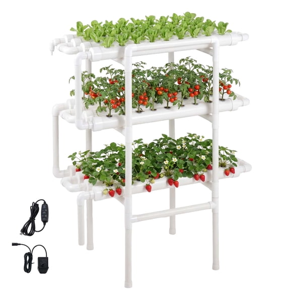 VEVOR Hydroponics Growing System Kit, 3-Tier 108 Sites UPVC Pipe Hydroponic Grow Kit with Timed Irrigation, Sun & Light Blocking Pipes, Indoor Home Garden Vegetable Planting Grow Kits for Fruit Herb