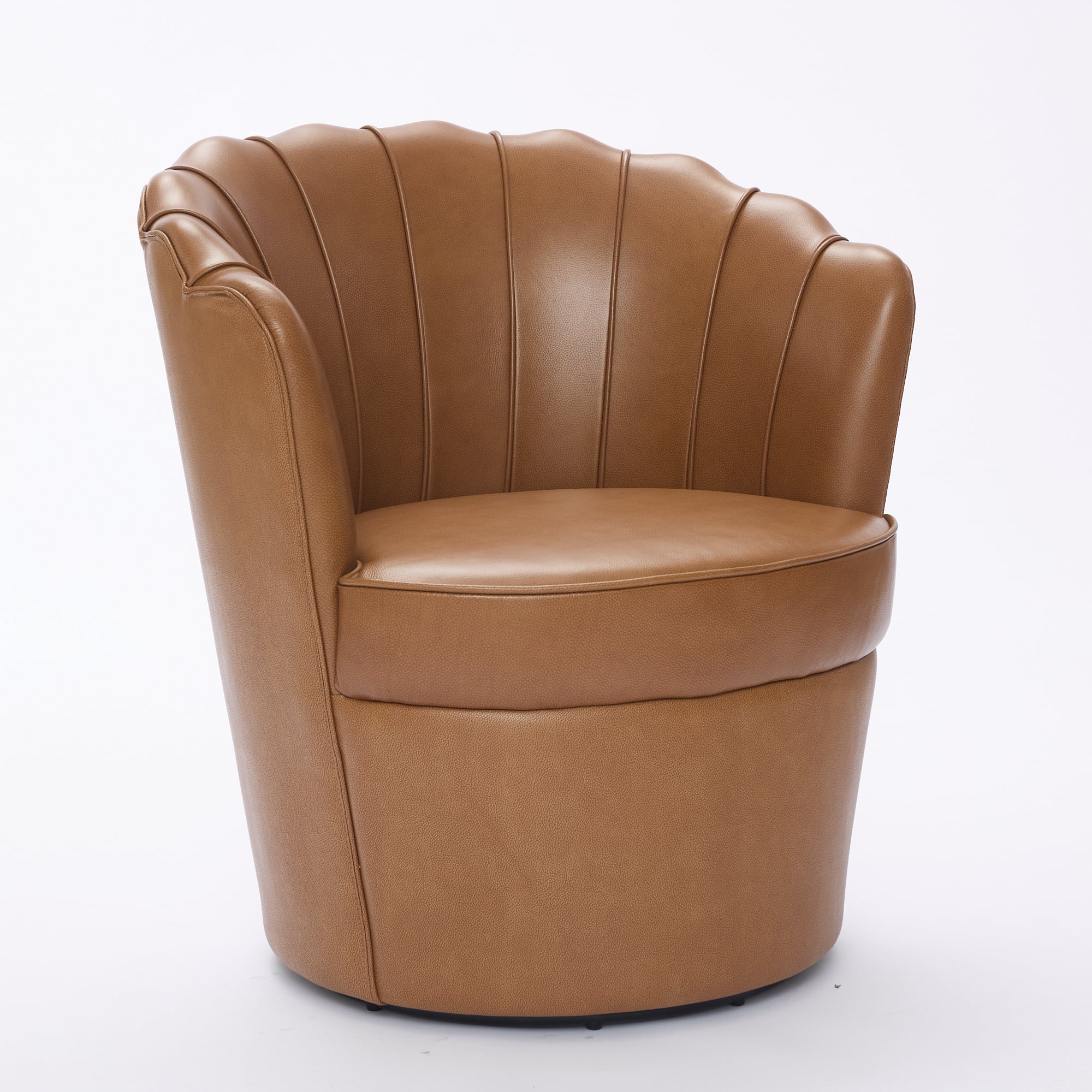 Noble House Genuine Top-Grain Leather Swivel Chair, 360° Spin with Metal Base for Home Office, Light Brown