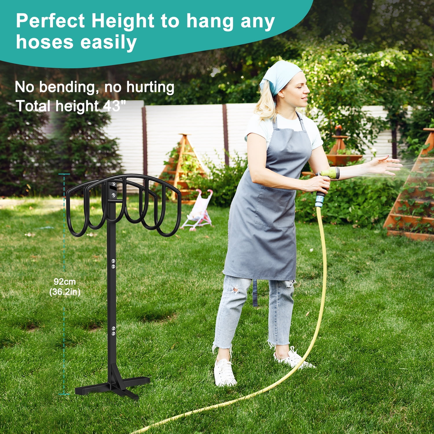 Garden Hose Holder, 3 Spikes Freestanding Outdoor Hose Stand, Heavy Duty Water Hose Holder Rack and Storage Organizer for Lawn/Yard/Garden