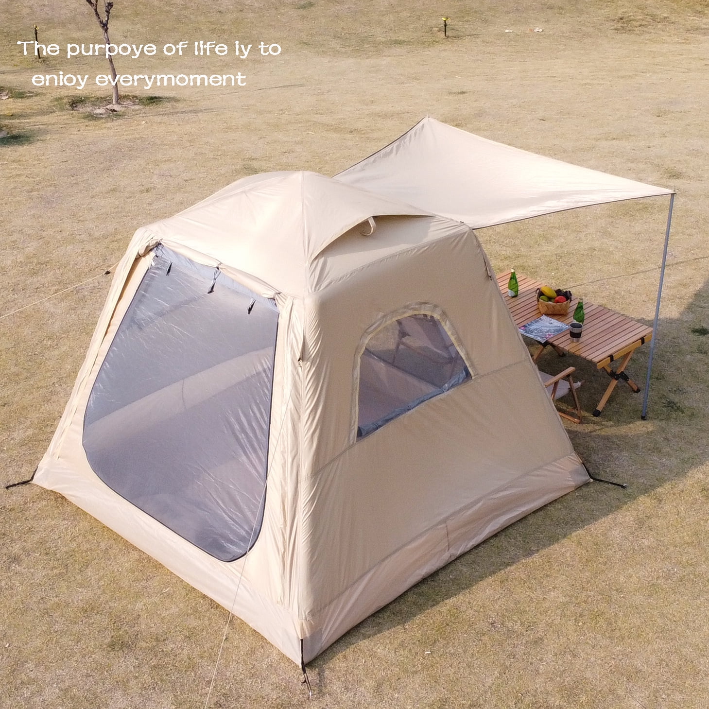 Camping Inflatable Tent with Pump 4 Person Easy Set up Glamping House with Mesh Waterproof Family Air Blow Up Tents